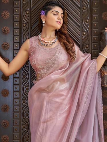 Image of SAREE MALL Women's Pure Chiffon Embellished Saree With Unstitched Blouse(MAHEK853A MK Parent)