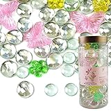 Decorative Clear Glass Gems Beads Mix with Acrylic Green Yellow Flower,Pink Butterfly for Spring Decoration,Bowl Vase Filler,Arts Crafts,Home Ornaments
