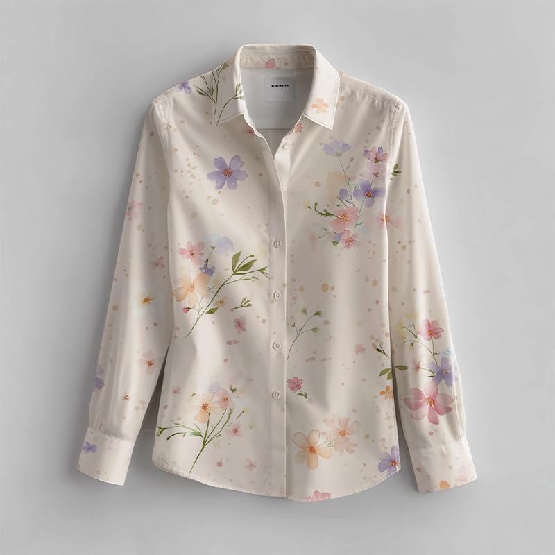 Button Down Shirts for Women Unique Floral Print Long Sleeve Casual Blouses Plus Size V Neck Comfy Fall Tops - Image 3
