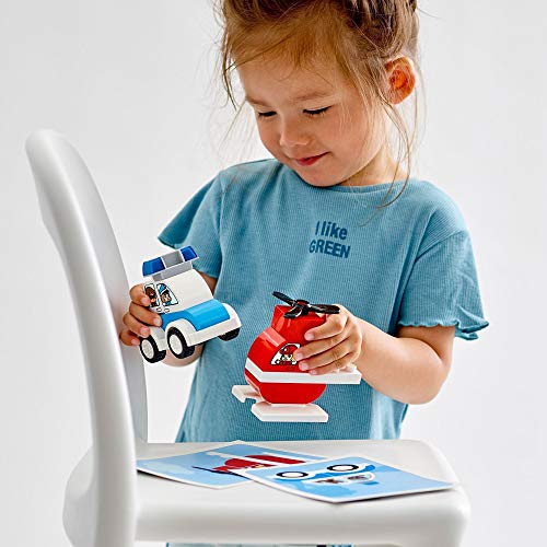 LEGO 10957 Duplo Helicóptero de Bomberos y Coche de Policía con Perrito, Vehículos de Juguete para Niños Bebés de 1.5-2 Años o Más