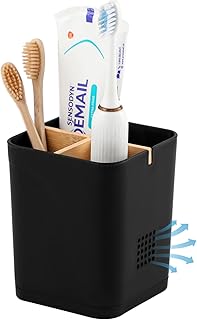 Electric Toothbrush Holder 3 Slots Tooth Brushing Holder with Bamboo Dividers for Bathrooms, Plastic Toothbrush and Toothp...