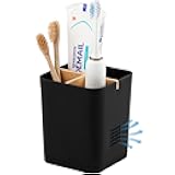 Electric Toothbrush Holder 3 Slots Tooth Brushing Holder with Bamboo Dividers for Bathrooms, Plastic Toothbrush and Toothpaste Organizer for Shower, Countertop, Vanity, Black