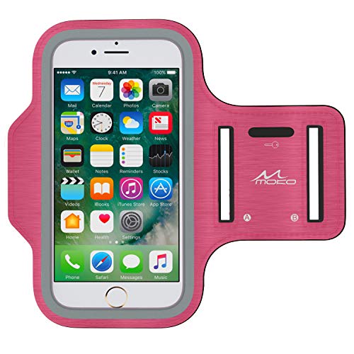 MoKo Phone Armband, Water Resistant Running Cell Phone Armband with Key Holder Adjustable Band Compitable with iPhone 11 Pro, X, Xs, 8, 7, 6, 6s, 5s, 5c, SE, 5, 4S,4 for Walking Fitness, Magenta