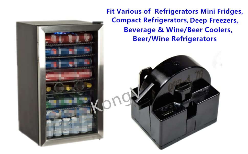 1 pin QP2-4.7 Start Relay and Overload Kit | Fits Mini Fridge,Compact Refrigerator,Beverage & Wine/Beer Cooler,Deep Freezer