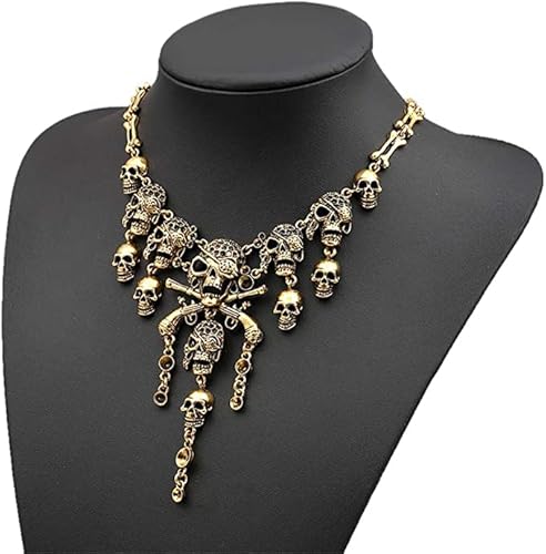 Fld Halloween Horror Ghost Head Necklace, Gothic Skull Tassel Bone Chain Necklace Statement Bib Collar Necklace Women's Jewelry #TOP4