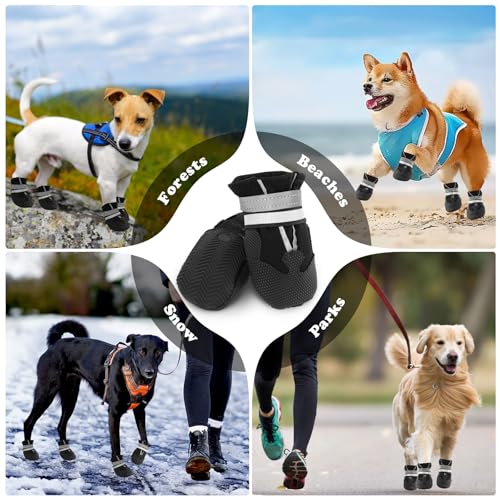 QKURT 4 Stück Hundeschuhe, Hundestiefel Pfotenschutz, wasserdichte Hundeschuhe mit Reflektierenden Riemen, Verstellbare, Waschbare, Pfotenschützer für Kleine, Mittlere und Große Hundee