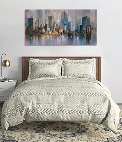 Ardemy Cityscape Canvas Wall Art Abstract Skyline New York City Painting Prints, Modern Brooklyn Bridge Colorful Nyc Picture Framed For Bedroom Living Room Home Office Wall Decor, 48"X24" One Panel #TOP2