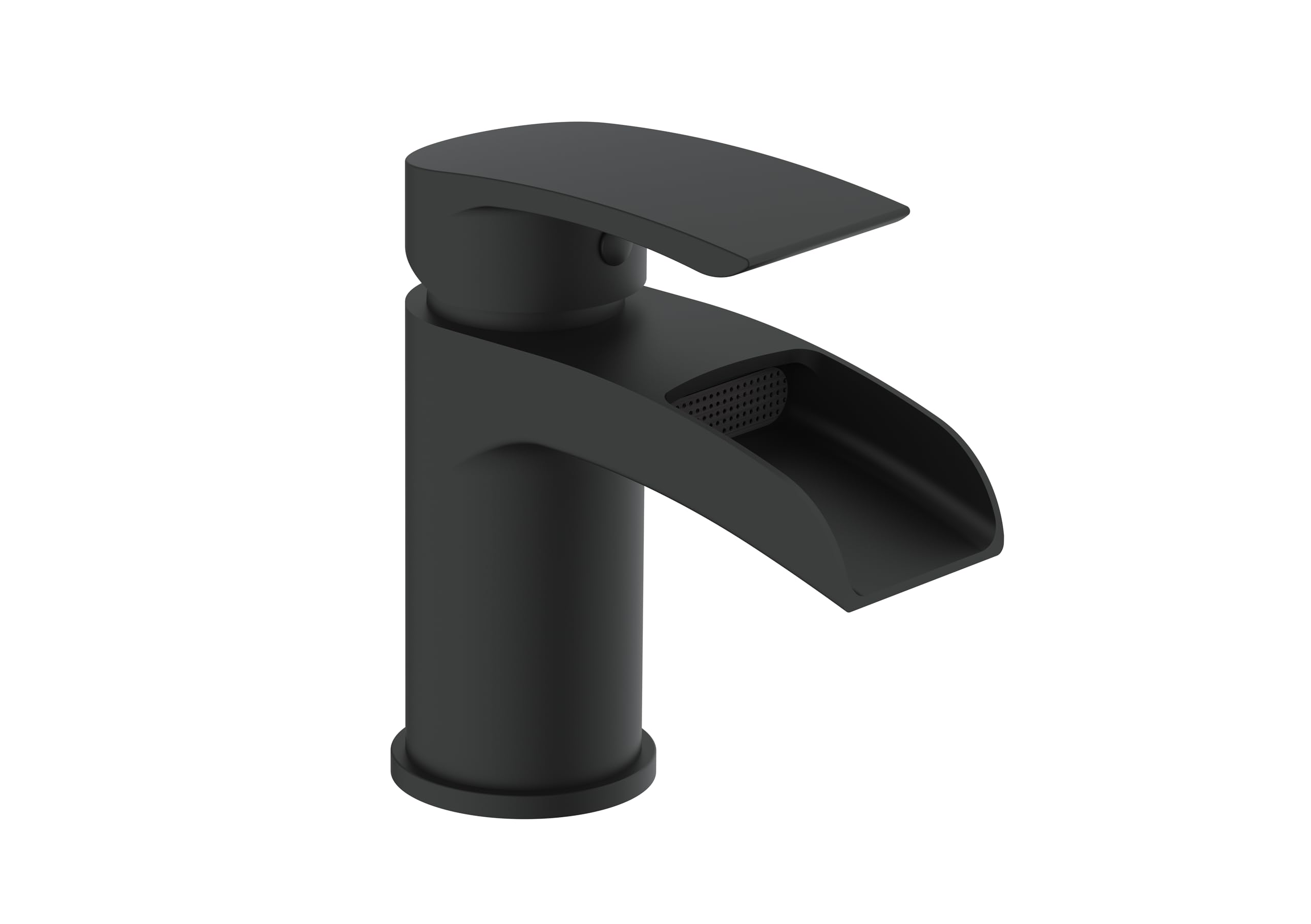 Veebath Matt Black Stream Round Waterfall Mono Basin Mixer Tap – Finish, Single Lever, Modern Sink Tap With Waste, Deck Mounted Bathroom Tap, Contemporary Design For Bathroom Basins