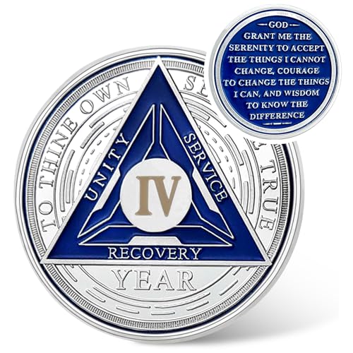 Image of Recovery Triangle 4 Year Sobriety Coin - Silver Roman Numeral NA AA Coins - 1-40 Prime NA /HA /AA Chips and Medallions - Narcotics Alcoholics Anonymous Sober Gifts for Men Women