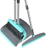 Upgrade Broom and Dustpan Set, Silicone Broom,Long Handle Broom with Upright Standing Dustpan, Squeegee - Broom for Indoor Cleaning 21,for Indoor Outdoor,Smooth Floors, Rugs Green-Grey