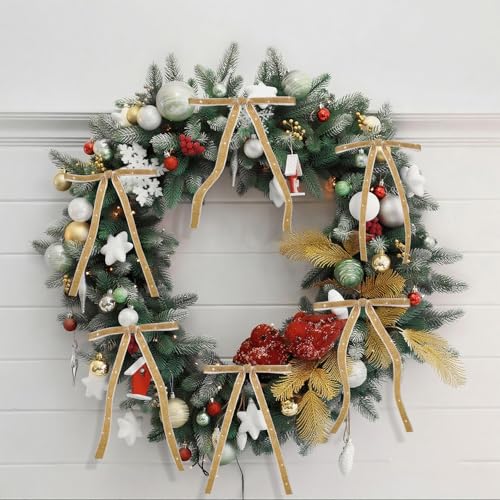 Image of 24 PCS Velvet Bows Christmas Ornaments Decorations, Sparkly Glittery Gold Khaki Velvet Christmas Tree Bows Decor, Unique Vintage Elegant Xmas Home Holiday Decor for Tree Mantle Wreath Gift Wrapping