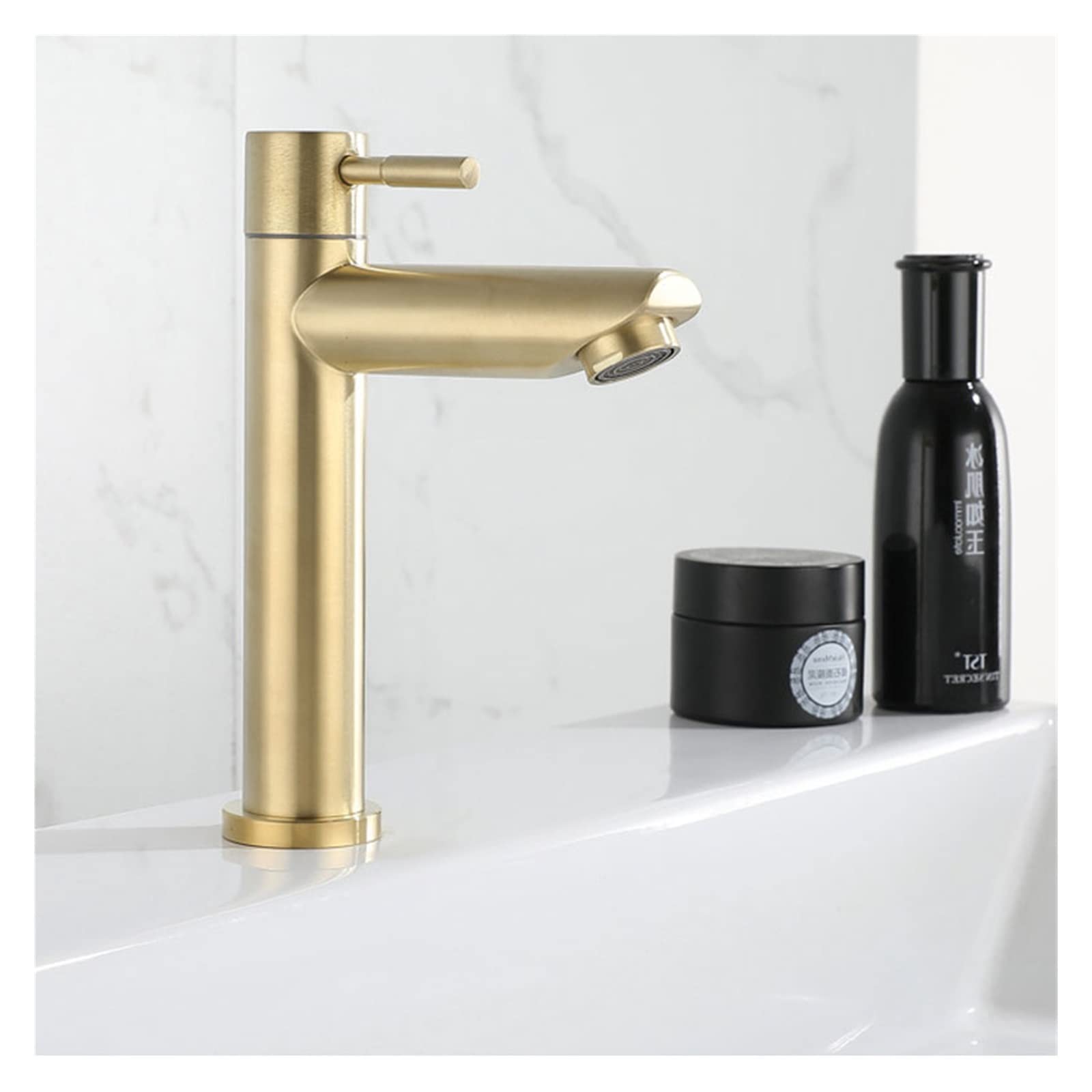 Robinet de lavabo à levier unique en or 190mm mitigeur d'eau froide avec flexible pour vasque