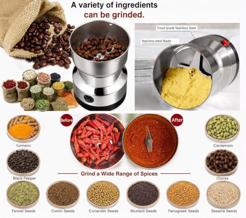 Image of Mini Mixer Grinder Small Size - Grinder Machine for Home, Mini Grinder for Spices, Masala, Chutney - Electric Portable Nima Mixer with Stainless Steel Blades, Coffee Beans Grinder