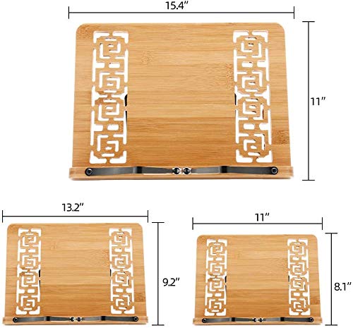 Xl Large Size Bamboo Book Stand Cookbook Holder Reading Desk Bookrest With 5 Adjustable Height, Foldable Tray And Page Paper Clip Portable Sturdy Bookstands For Textbook, Magazine, Music Books, Recipe #TOP1