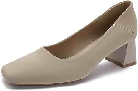 ドレスシューズ・革靴・ビジネスシューズ ^SALT&CHOCOLATE^ Round Toe Chunky Heel Pumps 412311001 6cm3c Amazon.com | Women's Elegant Low Chunky Heel Soft Leather