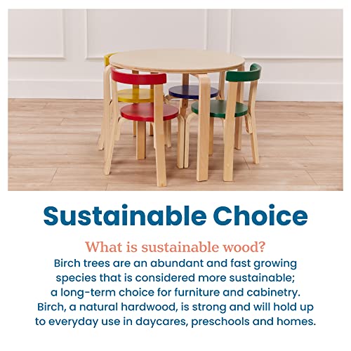 Ecr4Kids Bentwood Round Table And Curved Back Chair Set, Kids Furniture, Assorted, 5-Piece #TOP6