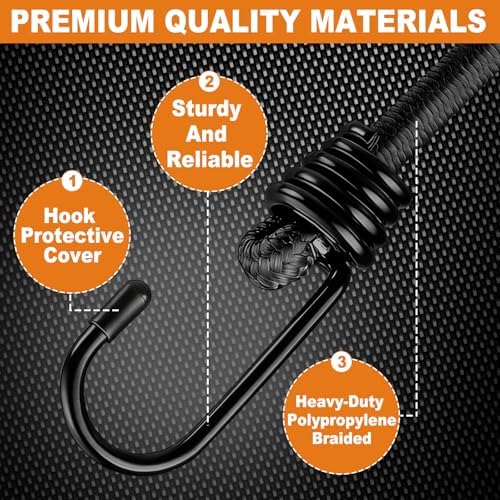 Premium Bungee Cords Set, Includes 4pcs 24" Bungee Cords with Hooks and 6pcs Ball Bungee Cord (4", 6"), Heavy Duty Elastic Bungee Straps for Securing Tents, Cargo, Patio Umbrellas, and Outdoor Items — view 3
