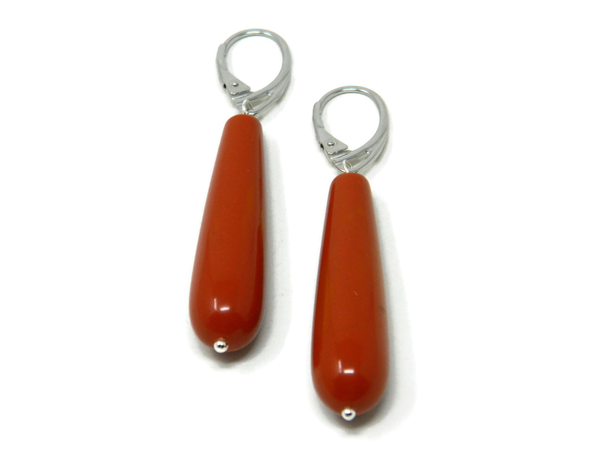 Orecchini Donna Pendenti Handmade in Pasta di Corallo Rosso Sardegna – Goccia Lunga 10x40 mm - Monachella Argento 925 – Made in Italy – Eleganti, Anallergici - DodiGioielli