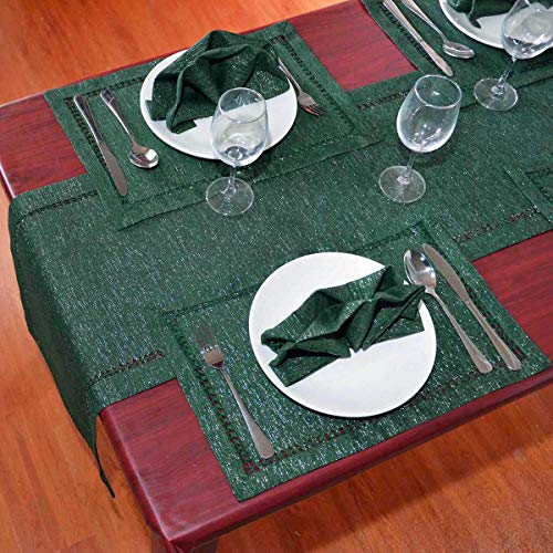 Grelucgo Hand Hemstitched Dining Table Runner Dresser Scarves, Sliver Thread Interweaving (Hunter Green, 14 x 60 Table Runners)