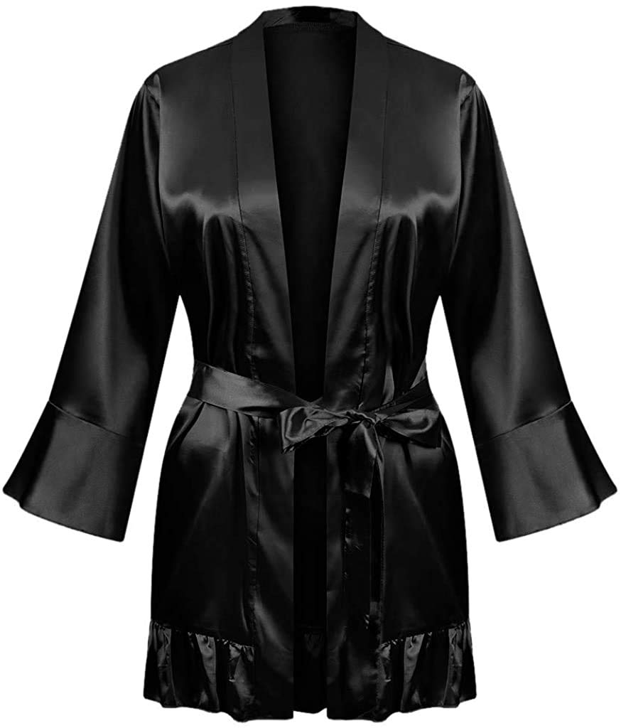 Bata de satén para mujer - Negro - Large