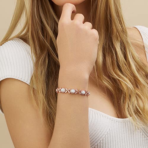 Barzel 18K White Gold or Rose Gold Plated Created Opal Tennis Bracelet3