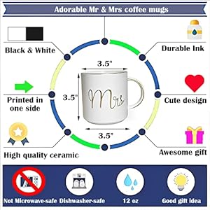 Cheardia 12 oz Mr and Mrs Mugs, Ceramic Coffee Mug Set Engagement Gifts for Couples, His and Hers Mugs for Bride and Groom, Anniversary, Valentines, Bridal Shower, Wedding, Black & White Cheardia 12 oz Mr and Mrs Mugs Ceramic Coffee Mug Set Engagement Gifts for Couples His and Hers Mugs for Bride and Groom Anniversary Valentines Bridal Shower Wedding Black White