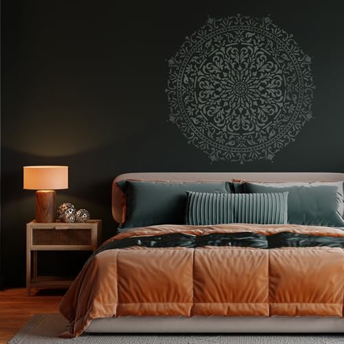 NAKLEO Mandala Große Malschablonen, Durchmesser 56 cm, Glamour Mandala Schablone, Wiederverwendbare Kunststoff Wandschablone DIY, geometrische Mandala-Muster für Malerei Wand Boden Holz Stoff Möbel