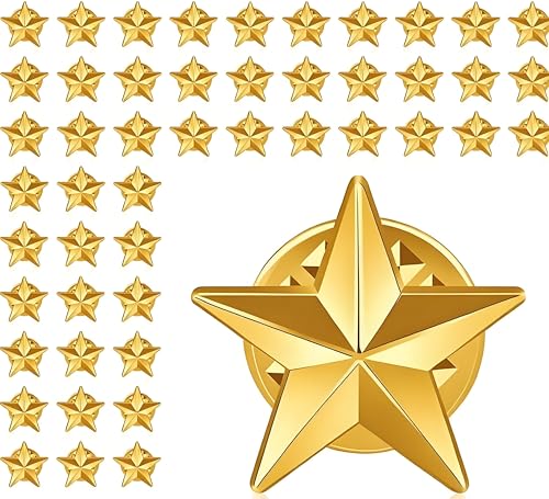 Tichso 50/100/200/300/500 pieces small alloy material Gold-plated-color silver-plated-color Star lapel pin Veterans Day pin Backpack Military Award pins Labor Day July 4th Memorial Day Star brooch costume decoration pins Clothes hats bulk (50 Gold-plated-color)