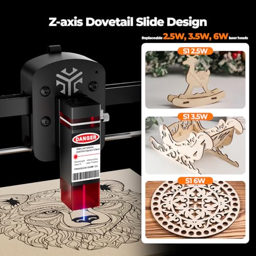 S1 Laser Engraver and Cutter Machine, 6W (6000mW) for Wood, Acrylic, Leather, Plastic - 130x130mm Compact Engraving Area, DIY Crafts & Art Projects, Precision Mini Engraving Framework Design