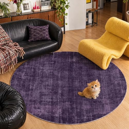 Tapis rond 6ft violet abstrait lavable boho