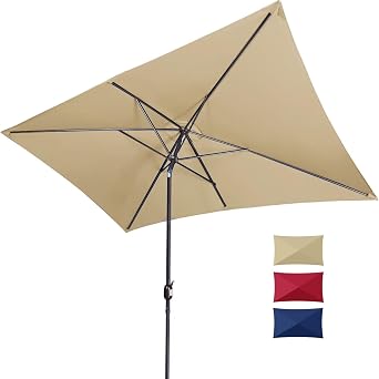 6.5x10ft Rectangular Patio Umbrella, Outdoor Market Table Umbrellas with Heavy Duty Pole, UV Protect Umbrella with Push Botton Tilt & Crank Ideal for Garden, Deck, Lawn, Backyard & Pool