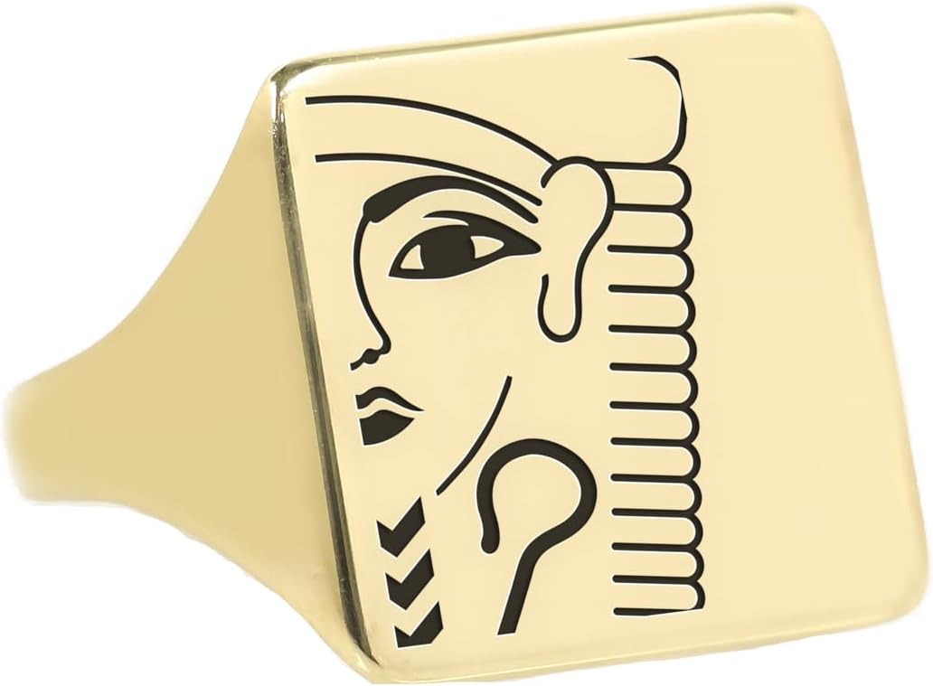 Egyptian Pharaoh Gold Signet Ring – Custom Engraved Pharaoh Bold Statement Jewelry