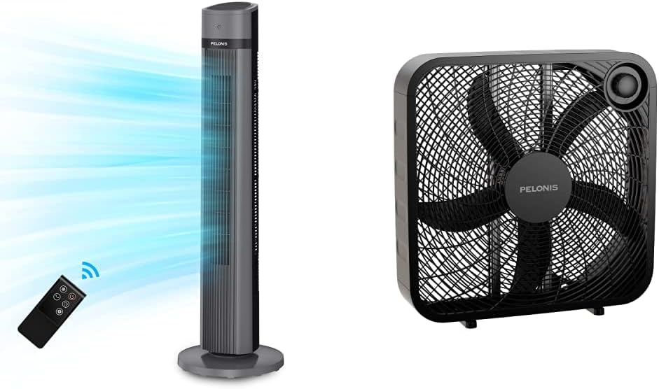 PELONIS 40''Oscillating Tower Fan, Black & 3Speed Box Fan