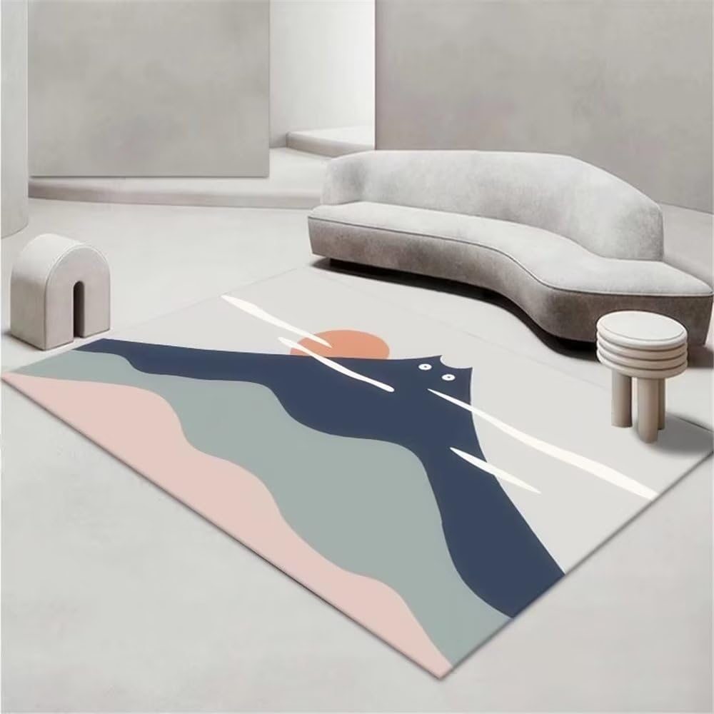 Tapis enfant garçon bleu motif montagne 200x250cm idéal pour chambre à coucher
