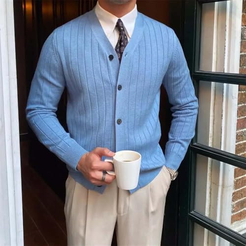 Men's Sweater Ribbed V-Neck Cardigan Sweater Classic Fit Button Long Sleeve Sweaters4
