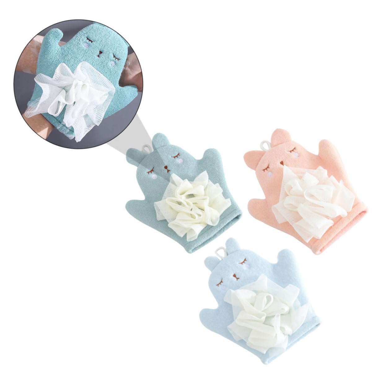 FRCOLOR 9 guantes para fregar esponja de baño para niños, esponja de lufa natural, guantes de baño suaves, para bebés, guantes de baño para niños pequeños, suaves