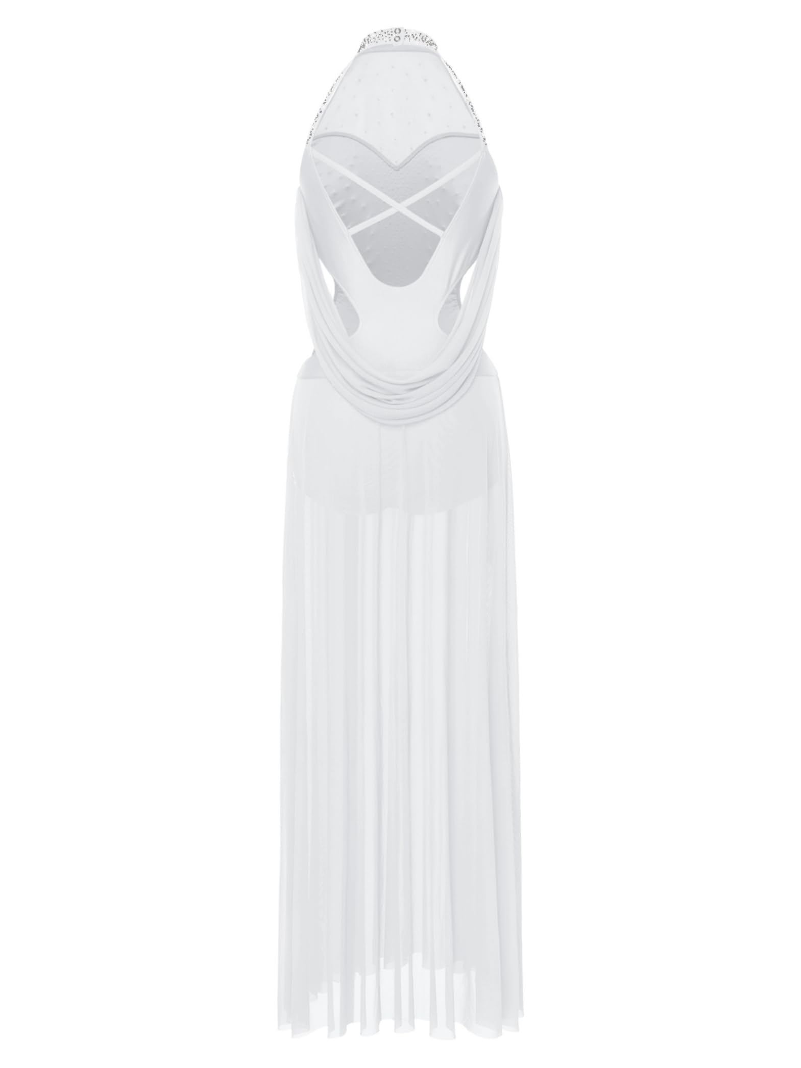 Dama Vestido Baile Lirico con Brillo Vestido Ballet con Falda Larga Patinaje Artístico Baile Moderno Ropa Contemporáneo