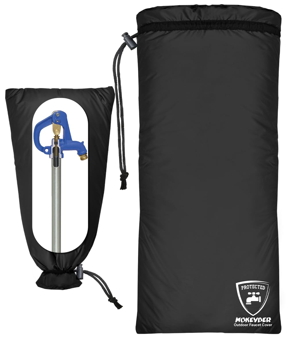 Enlarge Outdoor Faucet Cover for Winter Freeze Protection, 13” W x 30" H Hose Bib Covers Socks for Garden Lawn Faucets & Yard Hydrant, Reusable Long Insulated Spigot Cover, Black, 1 Pack