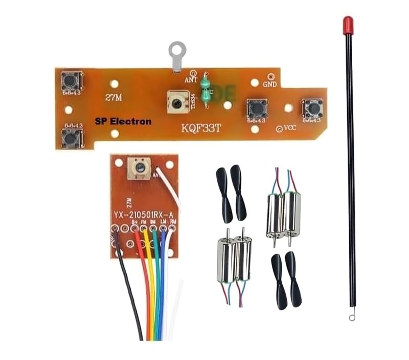 SP Electron Combo Pair of 4 Pcs DC 3.7V 612 6x12mm Micro Coreless Motor with Propeller High-Speed Mini Drones & 4CH RC remote control 27MHz circuit PCB transmitter & receiver for RC Toys kit-image-29