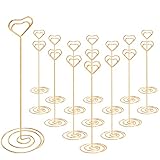IMAMIN 16pcs Place Card Holders, 8.75 Inches Tall Table Number Holders, Gold Picture Holder for Tables with Heart Shaped Clip for Wedding, Photos, Food Signs, Memo Notes, Restaurant, Birthday