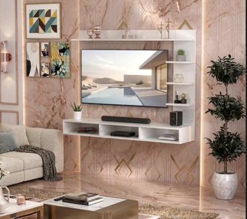 Image of C Style 48 Inches Broad Based Wall Mounted Tv Cabinet Shelf for Living Room, Bedroom, Kids Room, Lounge (Frosty White)