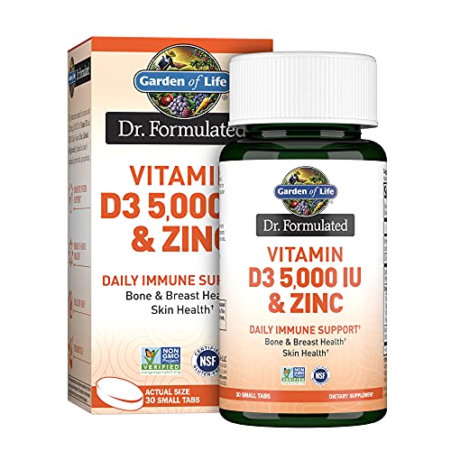 Garden of Life Dr. Formulated Vitamin D3 & Zinc Quercetin Once Daily Supplement Immune Support & Breast Health Non-GMO Gluten-Free 30 Small Tabs