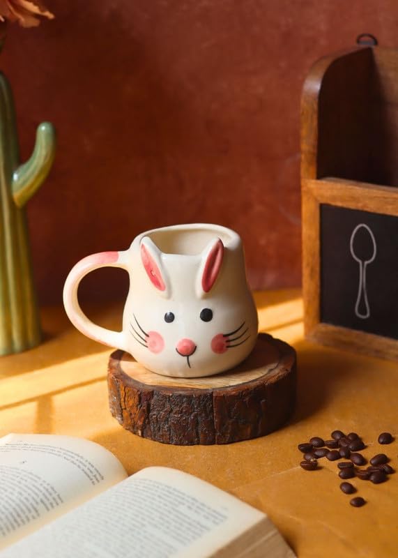 Image of Weaving Home Handmade Ceramic Bunny Coffee Mug with Handle - Microwave and Dishwasher Safe