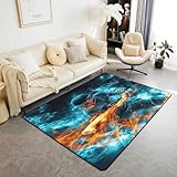 Erosebridal Cricket Area Rug 3x5, Cool Player Athlete Rectangular Carpet for Bedroom Living Room, Ball Sports Printed Kids Adults Non Shedding Indoor Floor Mat, Orange Blue Fire Smoky Decorative Rug