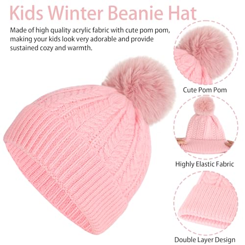 Kids Winter Beanie Hat Scarf Gloves Set, Toddler Winter Cap Knit Neck Warmer Gaiter Mittens for Children 2-82