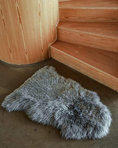 WaySoft New Zealand Sheepskin Area Rug – Genuine Fluffy Wool, Multiple Sizes, Bedroom or Living Room Decor(2ft x 3ft,Grey)