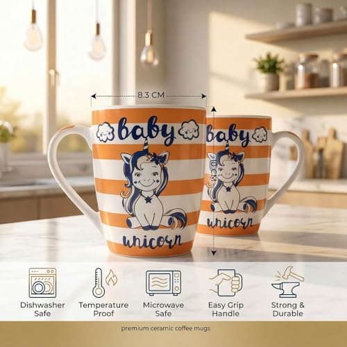 Image of U.P.C. U.P.C.Milk Mug Set of 2 | Ceramic & Bone China Coffee Milk Cups | Designer Printed Tea Coffee Mug Set | Large Capacity Milk Mugs | Microwave Safe Cup Set | Kitchen Drinkware Gift Set