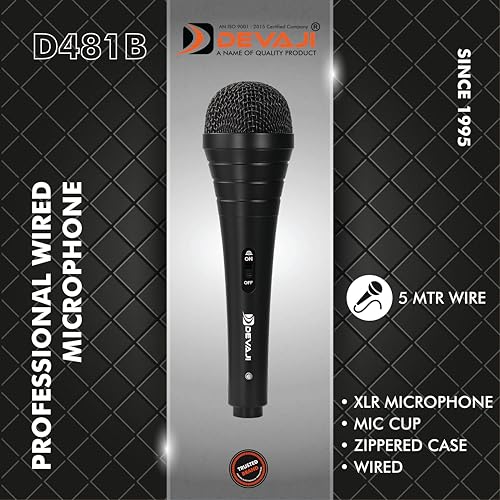 Image of Devaji D481A Professional Wired Microphone | Dynamic XLR Mic with 5-Meter Cable | Clear Balanced Sound, Smooth Bass, No Audio Distortion | Perfect for Singing, Stage, Karaoke, (D481B)