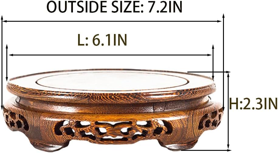 GOLDY&WENDY Oriental Brown Wooden Pedestal Stand Chinese Hollow Carving Non-Slip Sturdy Crafts Ornament Display Tray Base