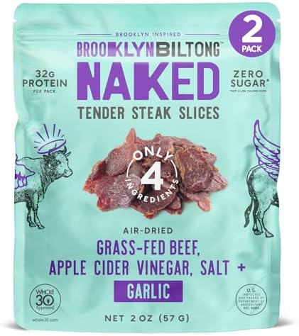 Brooklyn Biltong Steakhouse Garlic Grass Fed Beef Snack, 2 oz, Pack of 2